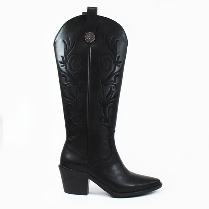 Bota Vaquera Alta Negro con Bordado de Dama TACZA
