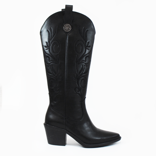 Bota Vaquera Alta Negro con Bordado de Dama TACZA
