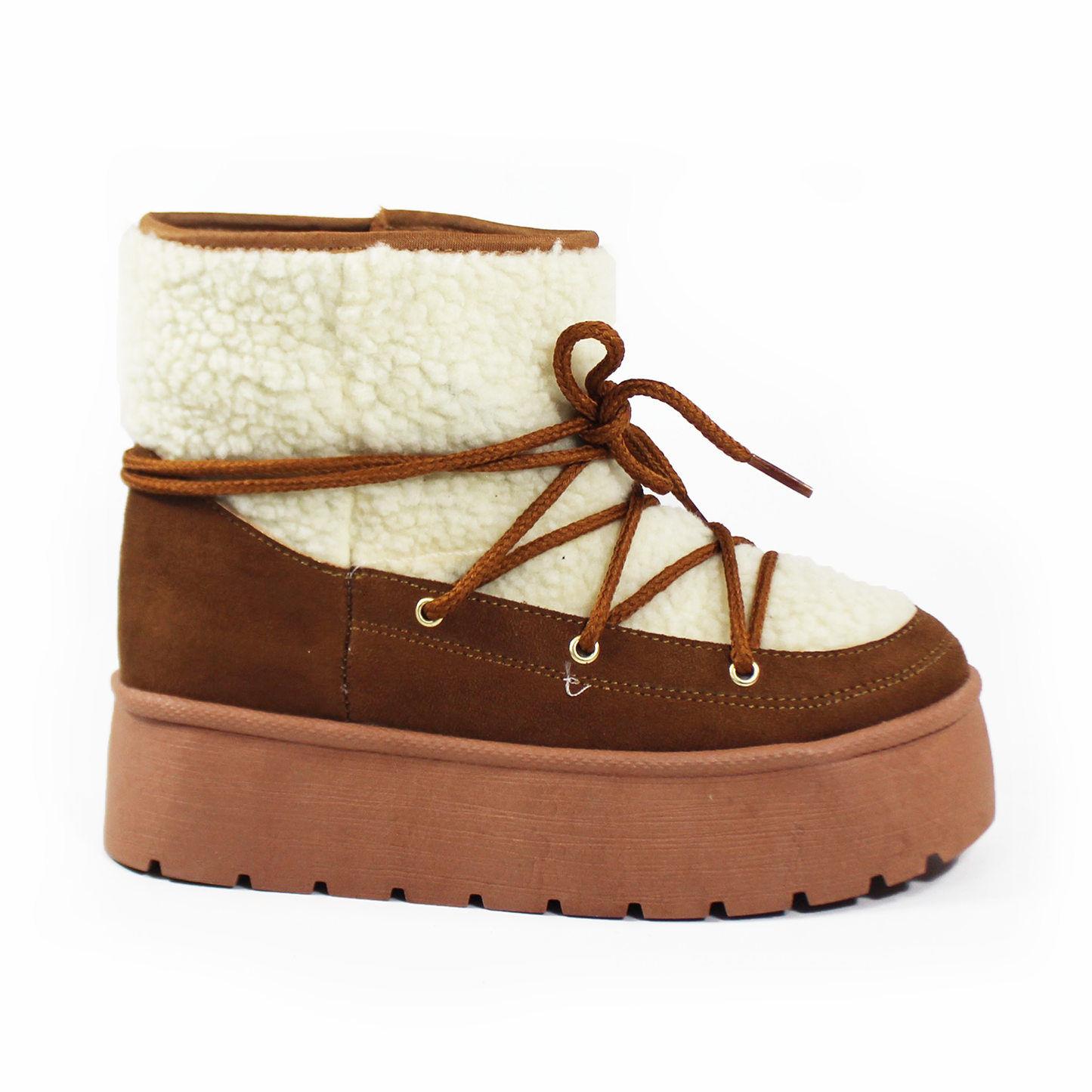 Bota de Invierno de Cintas con Borrega Tan de Plataforma de Dama ZTA