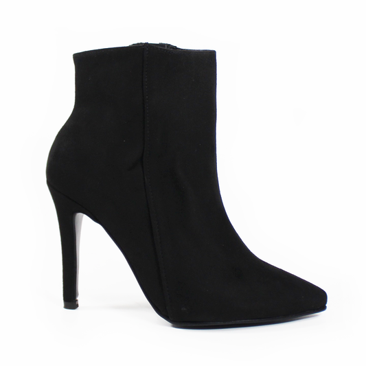Botín Puntal Tacón Stiletto Negro Ante de Dama TACZA