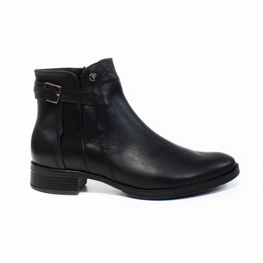 Botin de Piel Negro con Detalle de Hebilla y Cierre lateral de Dama VERDE TABACO