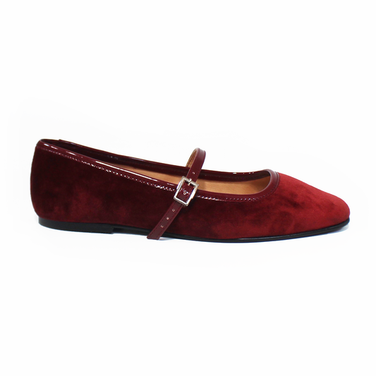 Flat Mary Jane de Piel Terciopelo Vino STEFANIA