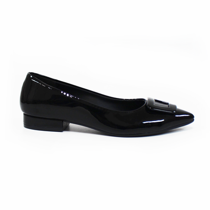 Flat Puntal con Botón Cuadrado Negro Charol de Confort LADY PAULINA