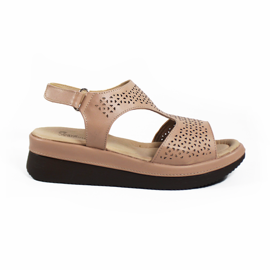 Sandalia Confort de Piel Maquillaje con Perforaciones y Velcro de Dama SUAVE CAMINAR