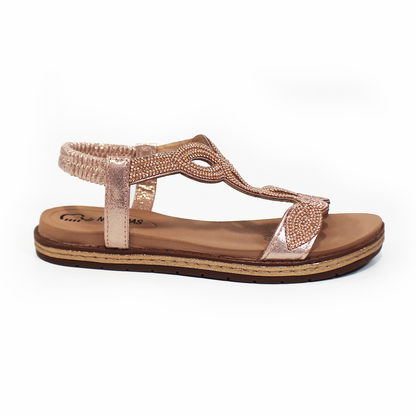 Sandalia NOMADAS de piso Comfy con Pedreria Oro Rosado y Elástico de Dama