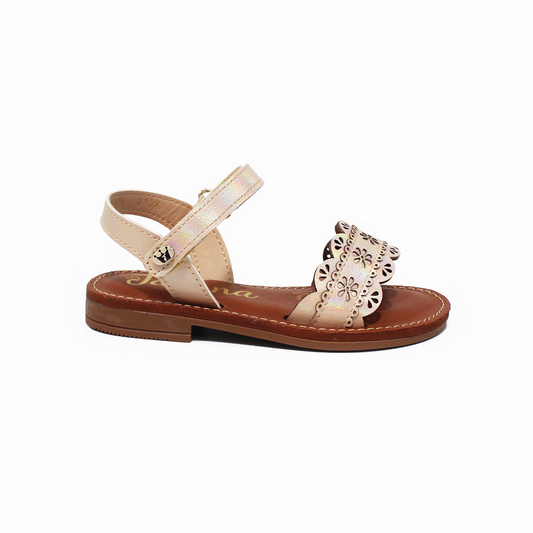 Sandalia Platinada de Niña con Flores y Pulsera Velcro JAKUNA