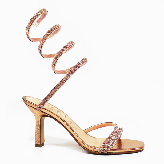 Sandalia de Fiesta con Espiral Oro Rosado con Brillos TACZA