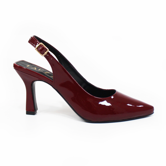 Zapatilla Slingback Puntal con tacón campana Destalonada Vino Charolo de Dama TACZA