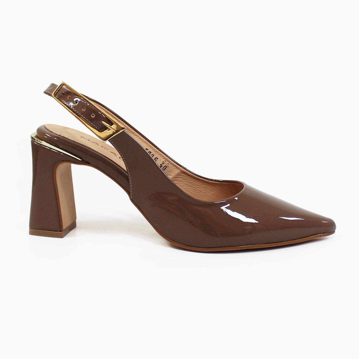Zapatilla Slingback Café Charol con Hebilla Grande MACADA