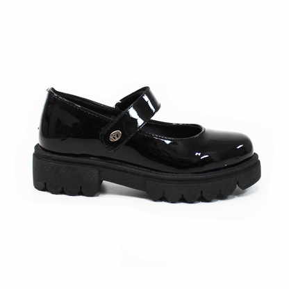 Zapato Escolar con Velcro Negro Charol de Niña JAKUNA