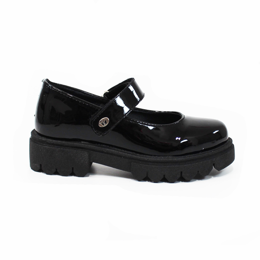 Zapato Escolar con Velcro Negro Charol de Niña JAKUNA