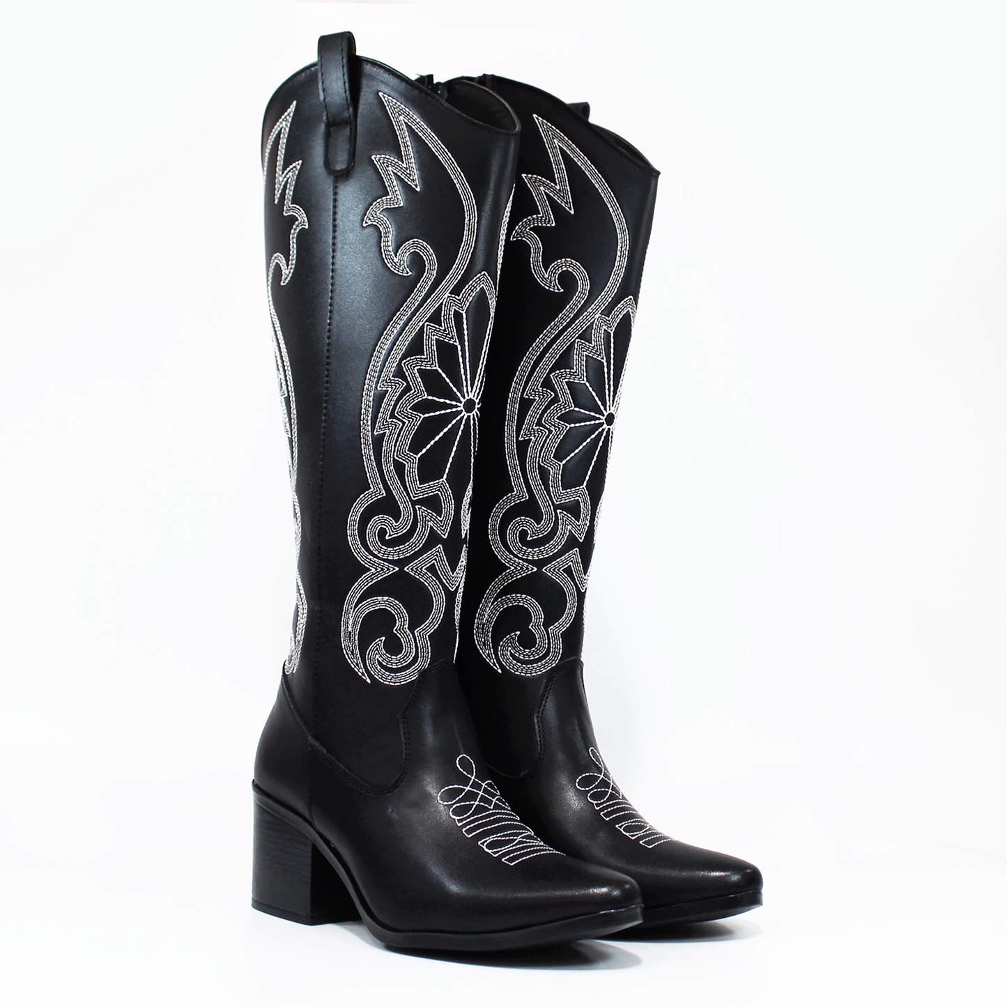 Bota Vaquera Negra con Bordado Blanco de Dama TACZA