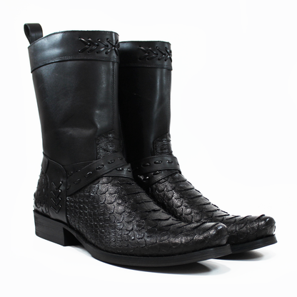 Bota Vaquera Negra de Piel con Textura Piton INMODA de Caballero INMODA
