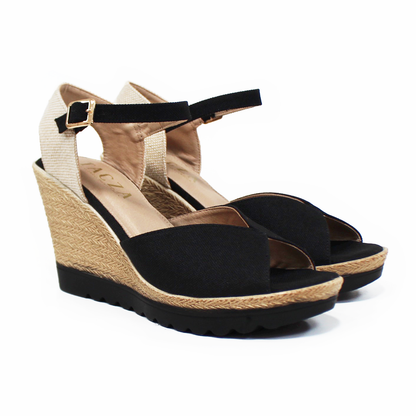 Alpargata Boca de Pez con Plataforma Cuña y Pulsera color Negro de Dama TACZA