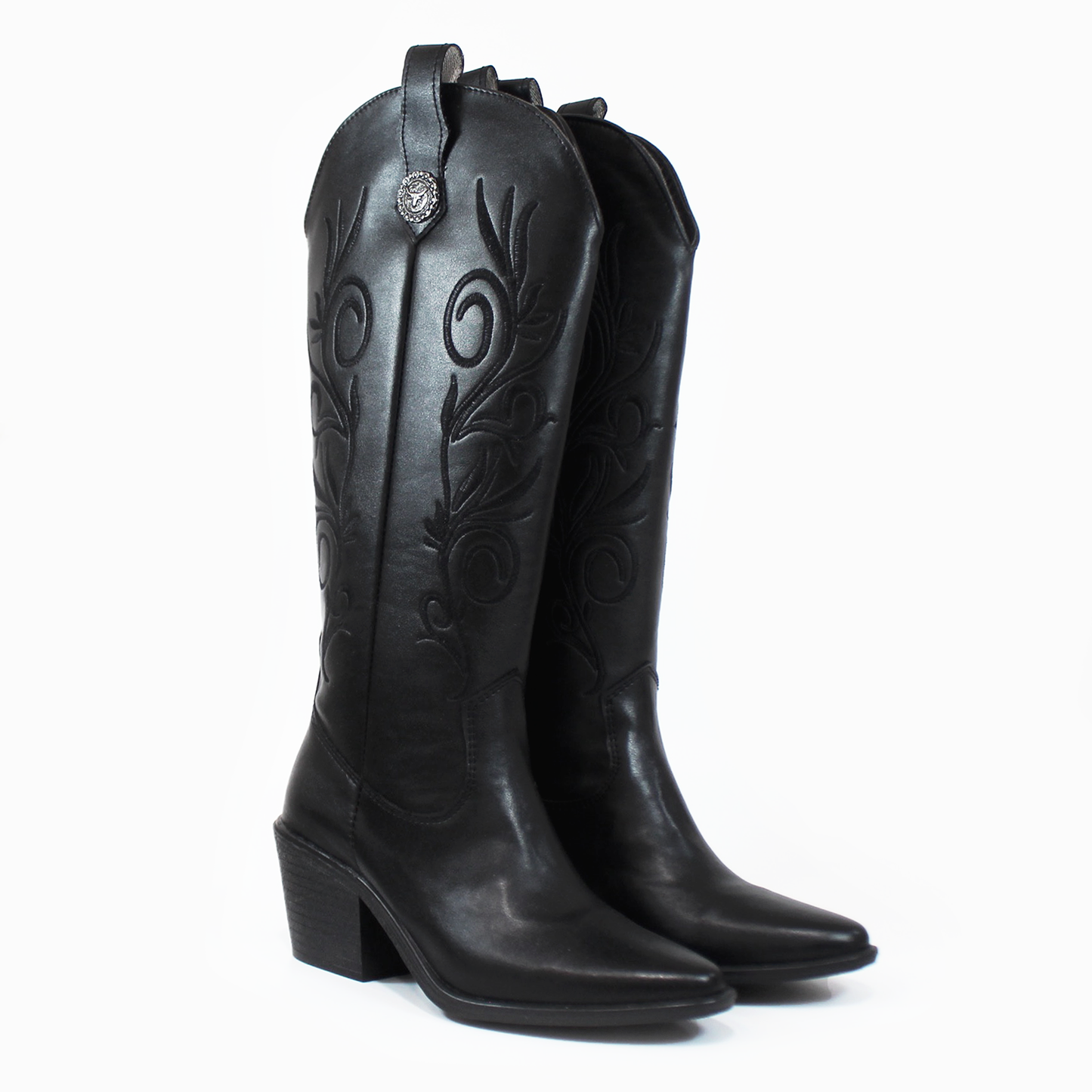 Bota Vaquera Alta Negro con Bordado de Dama TACZA