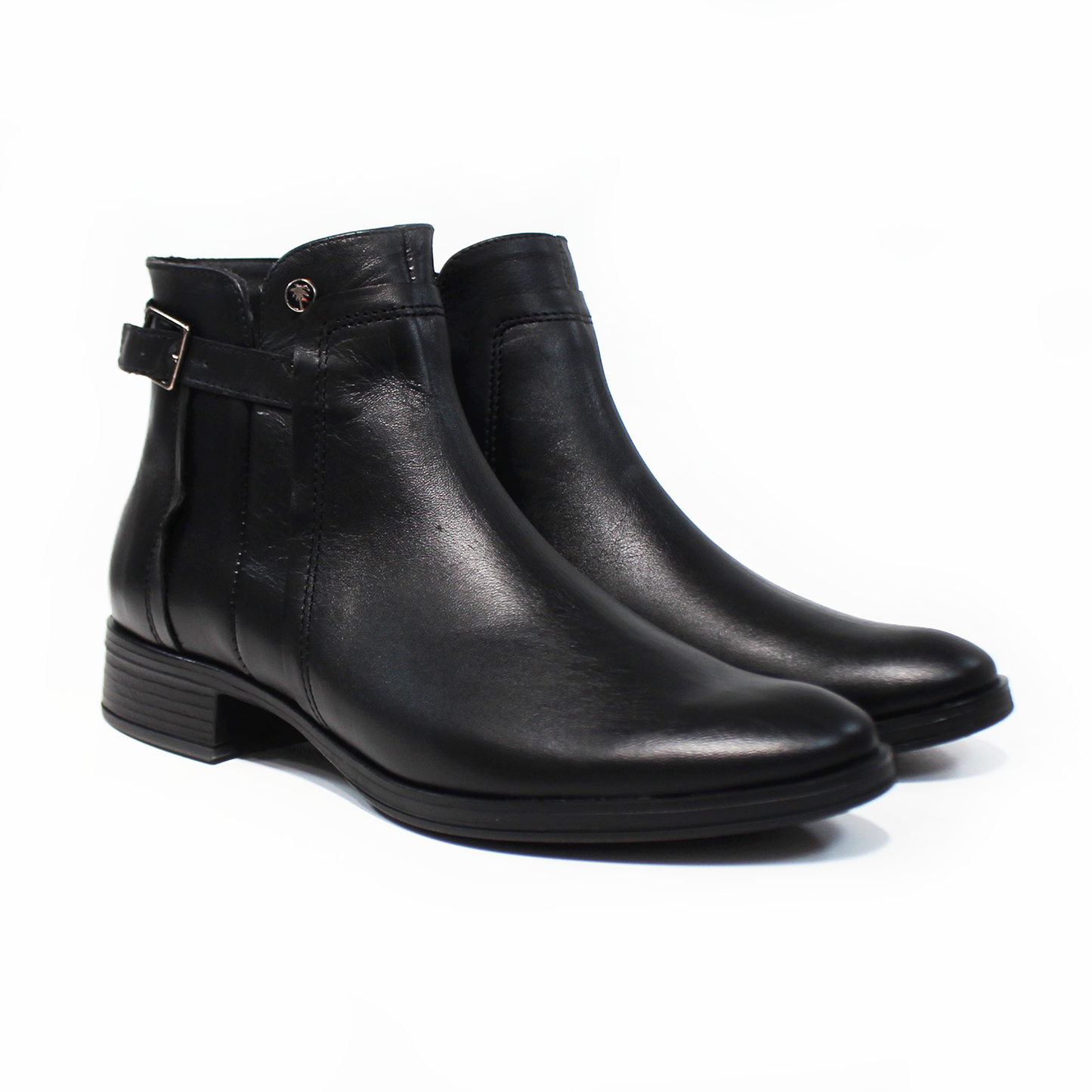 Botin de Piel Negro con Detalle de Hebilla y Cierre lateral de Dama VERDE TABACO