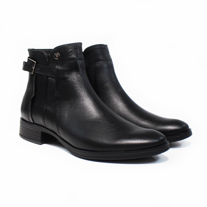 Botin de Piel Negro con Detalle de Hebilla y Cierre lateral de Dama VERDE TABACO