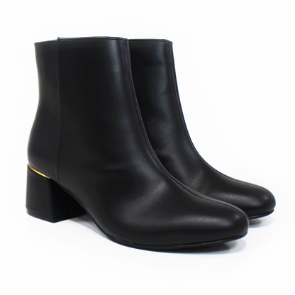Botin de Vestir Negro con Tacón Bajito con Detalle Dorado de Dama LADY PAULINA