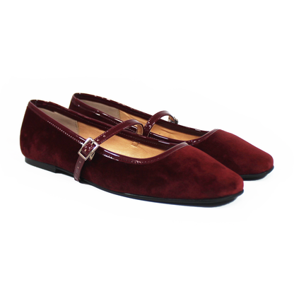 Flat Mary Jane de Piel Terciopelo Vino STEFANIA