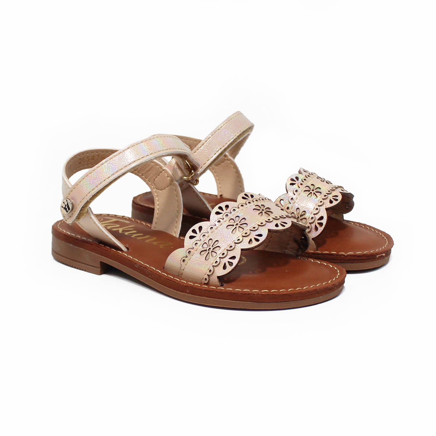 Sandalia Platinada de Niña con Flores y Pulsera Velcro JAKUNA