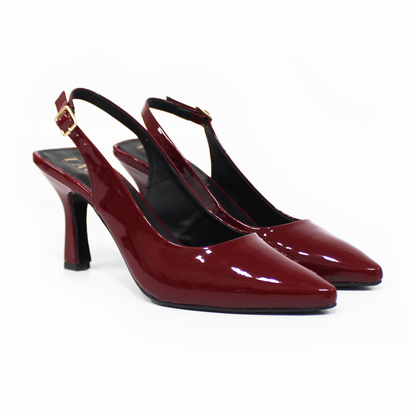 Zapatilla Slingback Puntal con tacón campana Destalonada Vino Charol de Dama TACZA