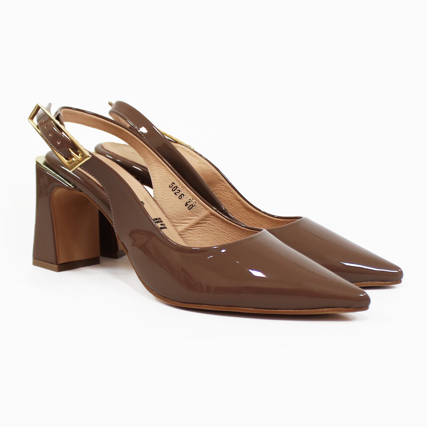 Zapatilla Slingback Café Charol con Hebilla Grande MACADA