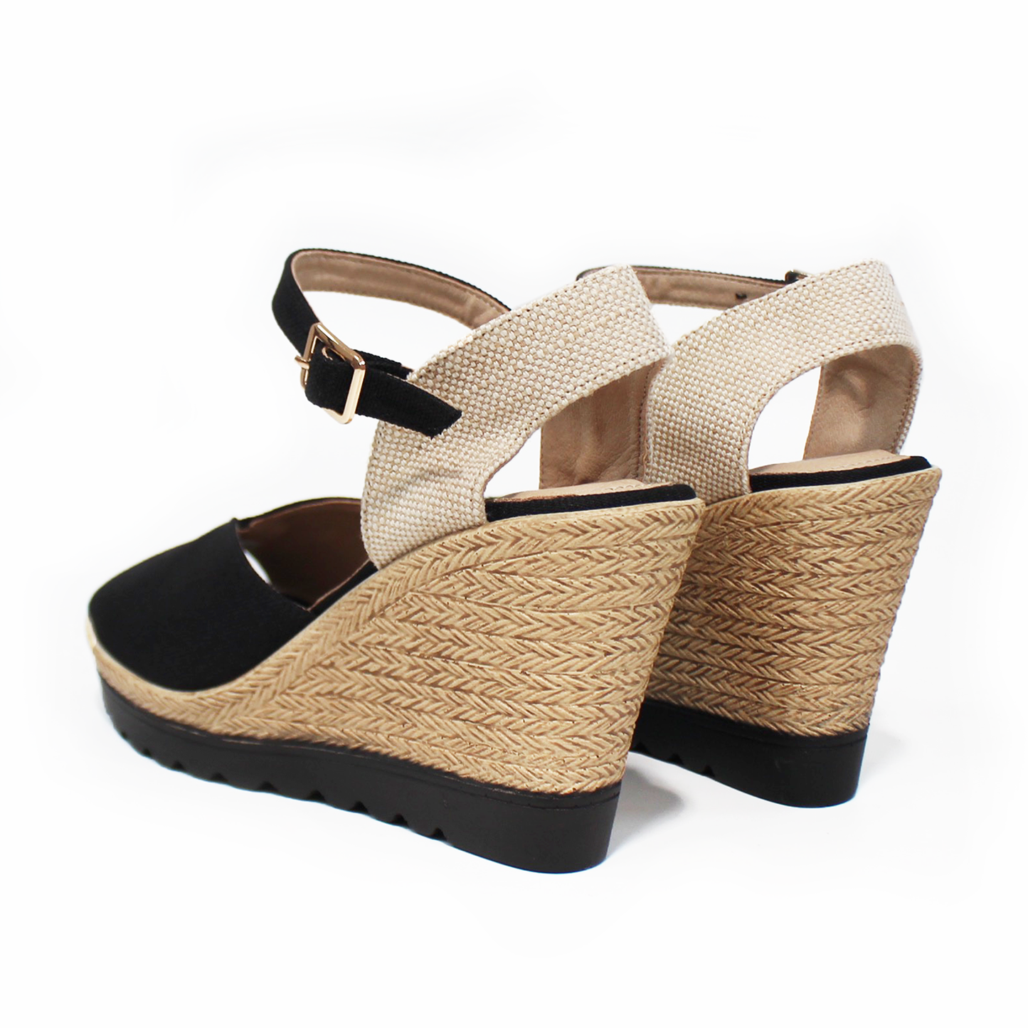 Alpargata Boca de Pez con Plataforma Cuña y Pulsera color Negro de Dama TACZA