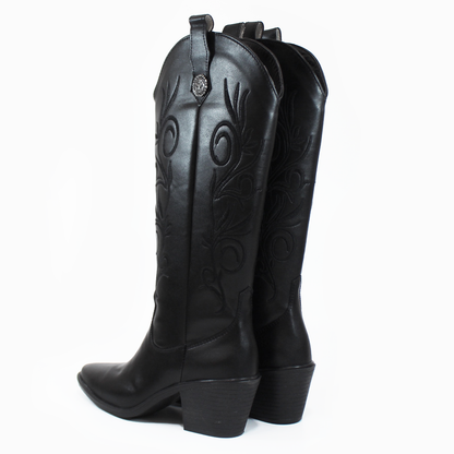 Bota Vaquera Alta Negro con Bordado de Dama TACZA