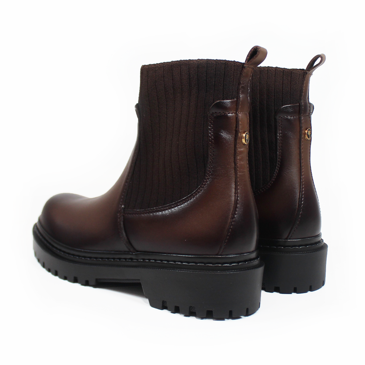 Botin Chelsea Calcetín Chocolate de Piel con suela Track de Dama VERDE TABACO