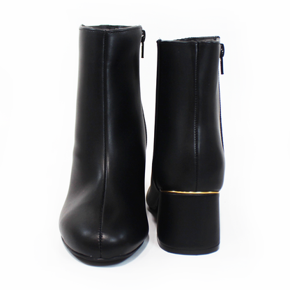 Botin de Vestir Negro con Tacón Bajito con Detalle Dorado de Dama LADY PAULINA