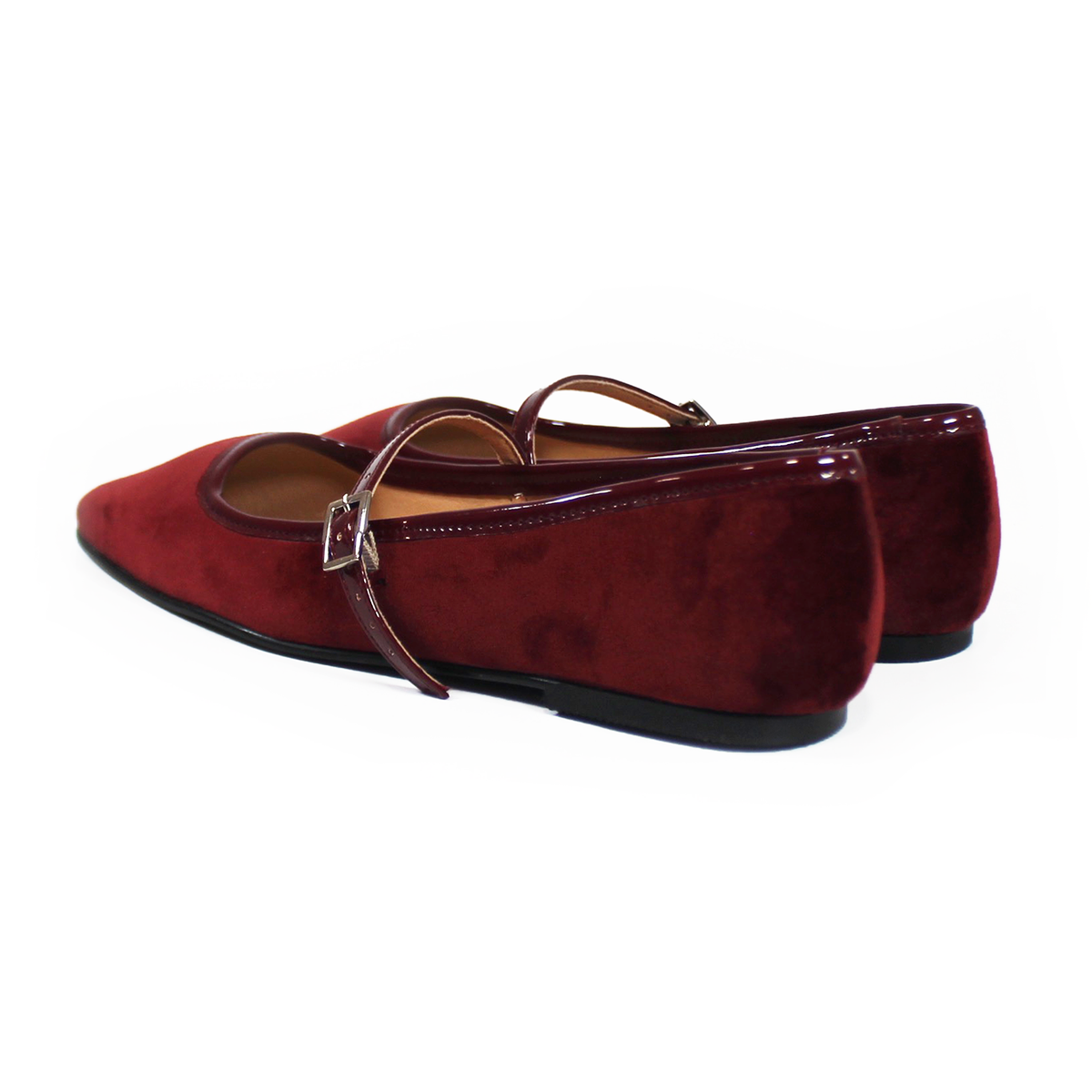 Flat Mary Jane de Piel Terciopelo Vino STEFANIA