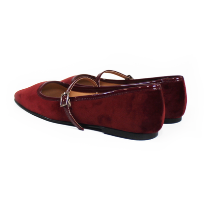 Flat Mary Jane de Piel Terciopelo Vino STEFANIA