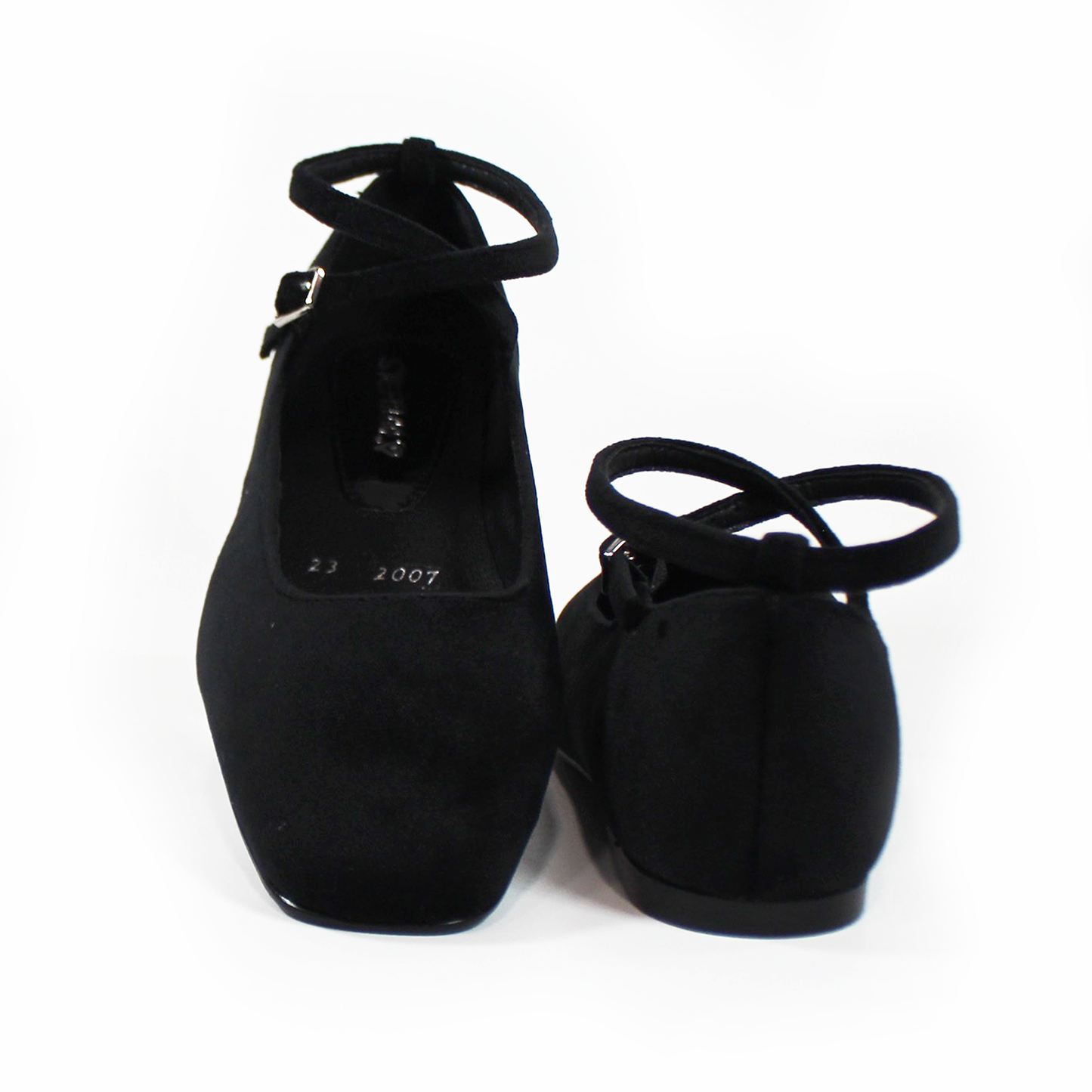 Flat de Piel Negro Terciopelo con Pulsera Cruzada en Tobillo de Dama STEFANIA