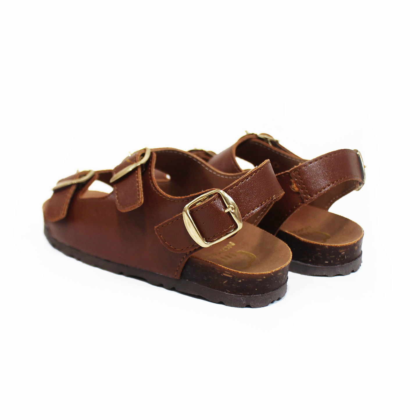 Sandalia NOMADAS Infantil Unisex Café doble Hebilla con Correa en tobillo y suela Corcho