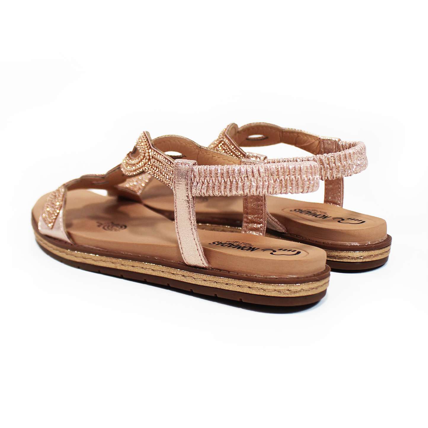 Sandalia NOMADAS de piso Comfy con Pedreria Oro Rosado y Elástico de Dama