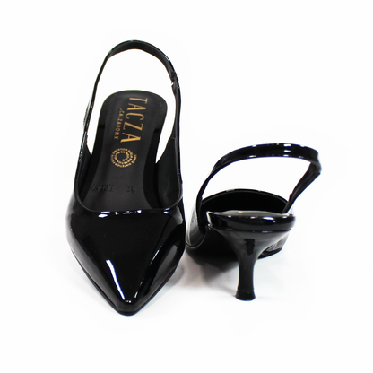 Zapatilla Kitten Negro Charol Slingback de Dama TACZA