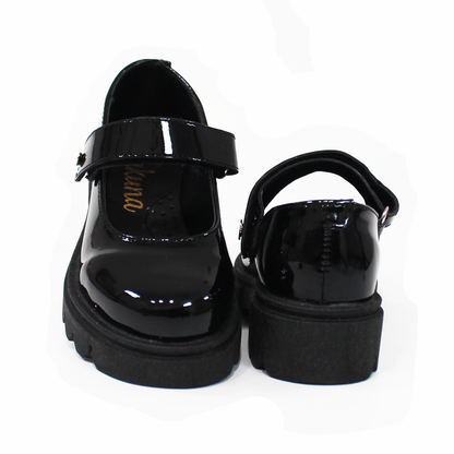 Zapato Escolar con Velcro Negro Charol de Niña JAKUNA