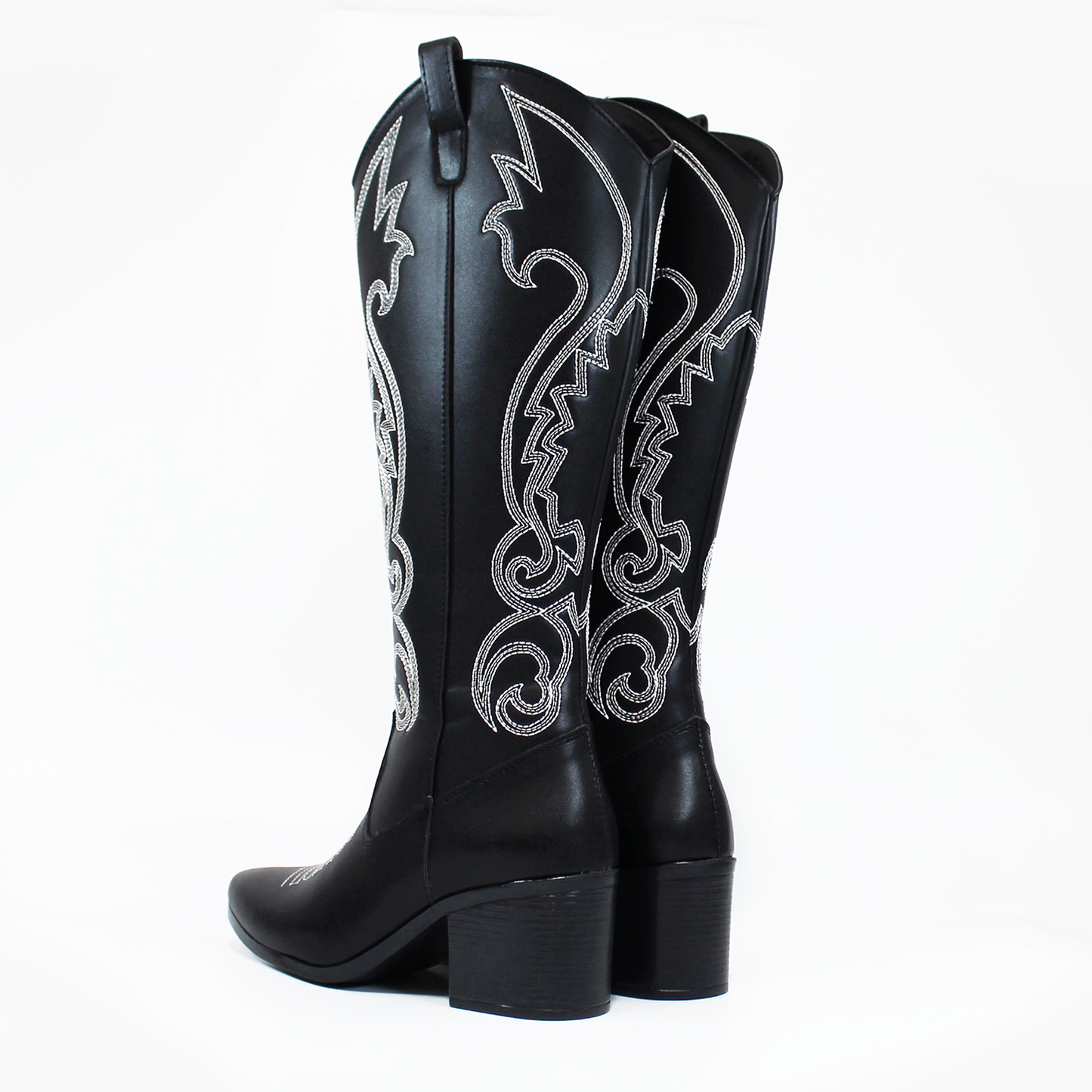 Bota Vaquera Negra con Bordado Blanco de Dama TACZA