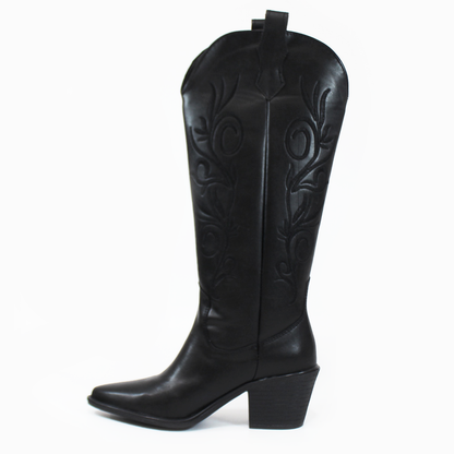 Bota Vaquera Alta Negro con Bordado de Dama TACZA