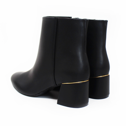 Botin de Vestir Negro con Tacón Bajito con Detalle Dorado de Dama LADY PAULINA