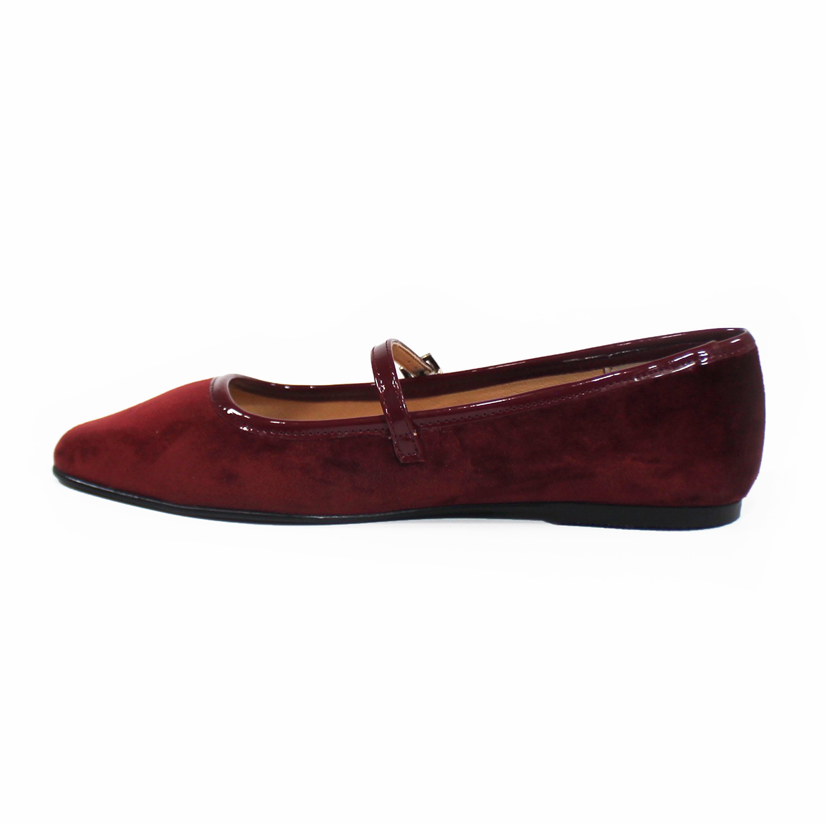 Flat Mary Jane de Piel Terciopelo Vino STEFANIA