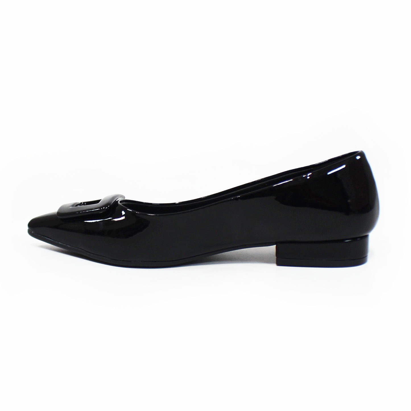 Flat Puntal con Botón Cuadrado Negro Charol de Confort LADY PAULINA