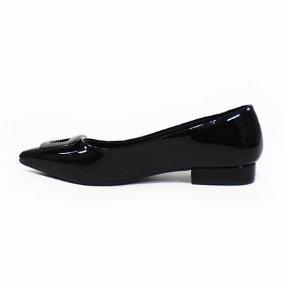 Flat Puntal con Botón Cuadrado Negro Charol de Confort LADY PAULINA