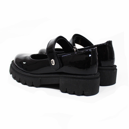 Zapato Escolar con Velcro Negro Charol de Niña JAKUNA