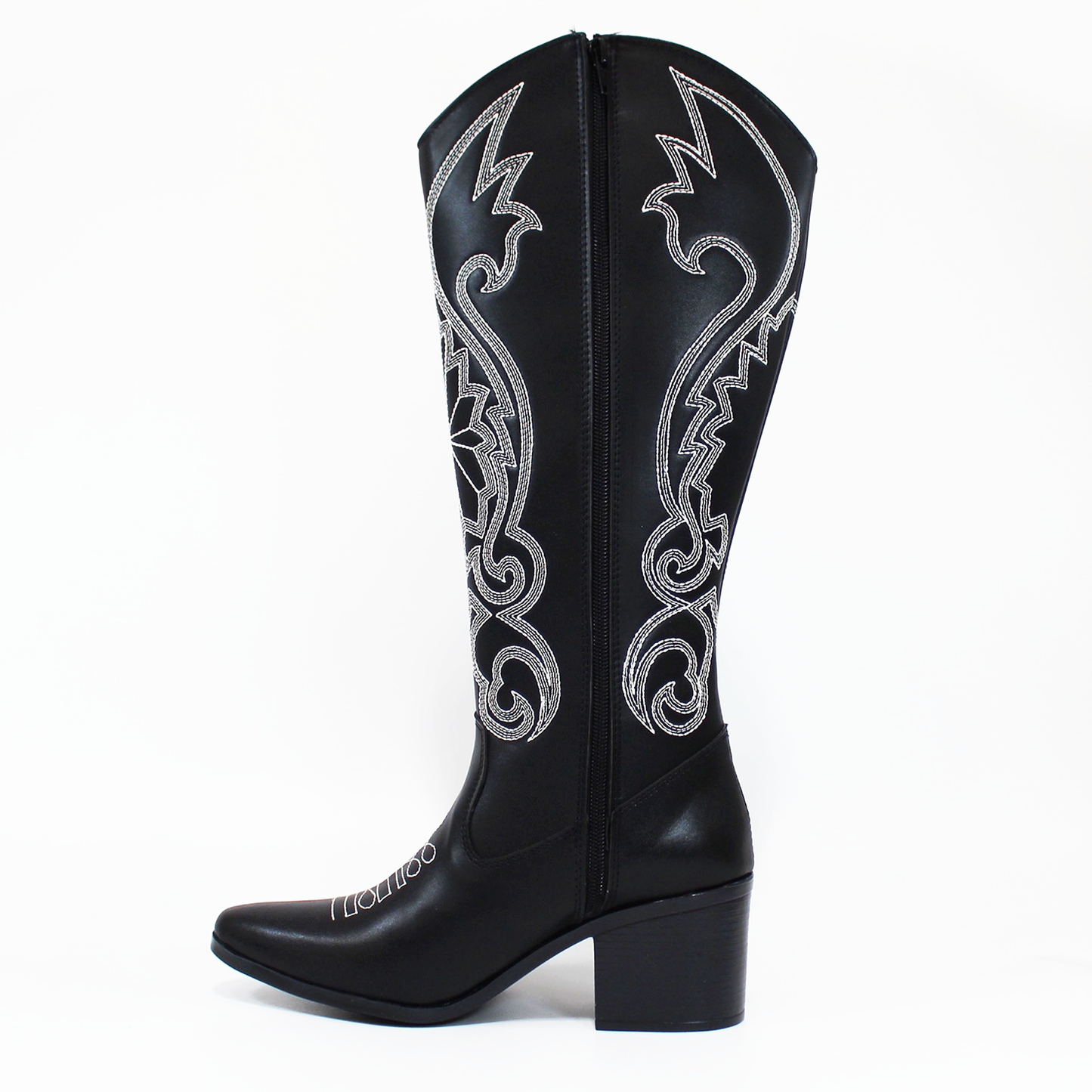 Bota Vaquera Negra con Bordado Blanco de Dama TACZA