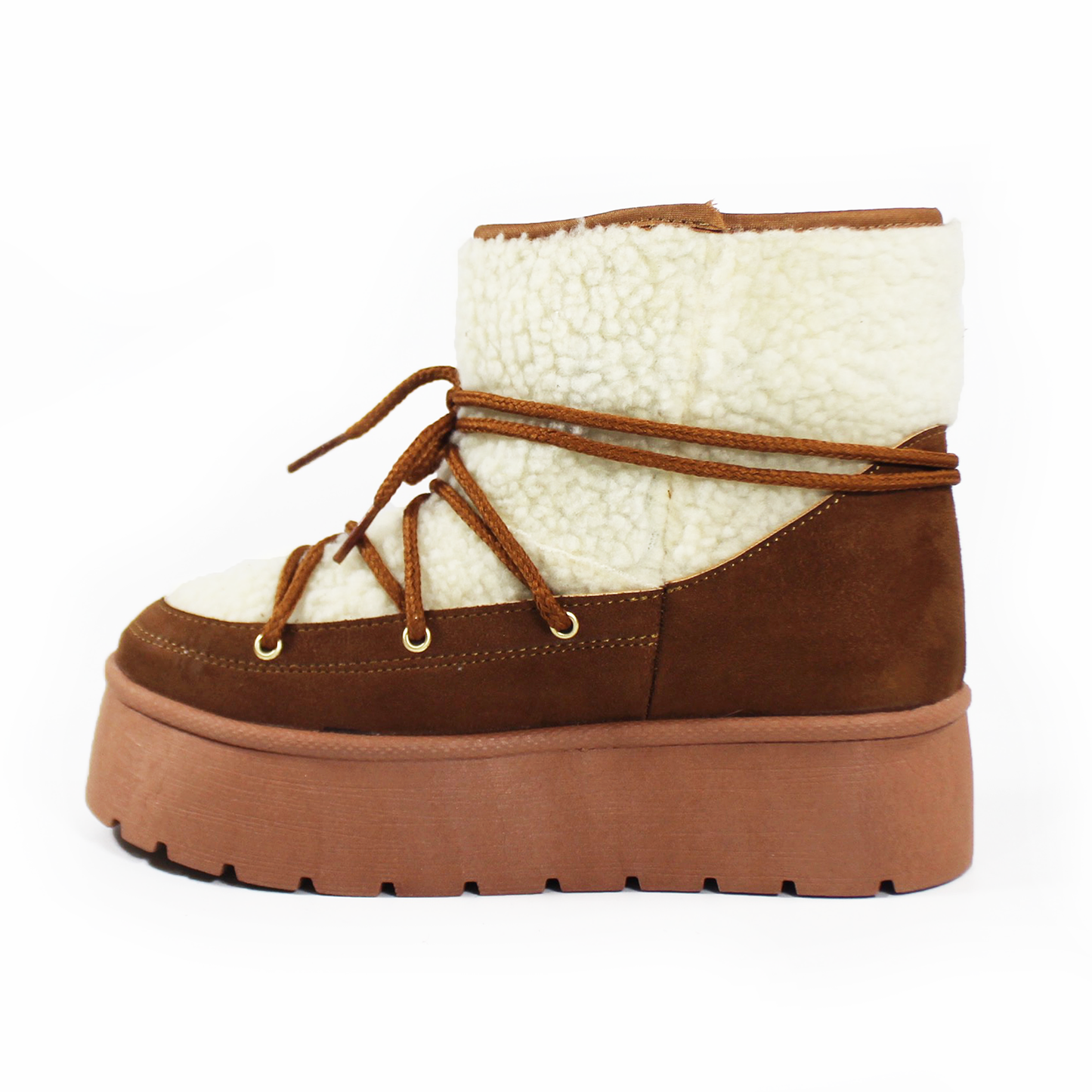 Bota de Invierno de Cintas con Borrega Tan de Plataforma de Dama ZTA