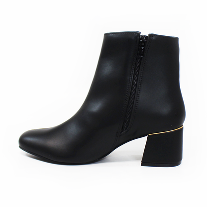 Botin de Vestir Negro con Tacón Bajito con Detalle Dorado de Dama LADY PAULINA