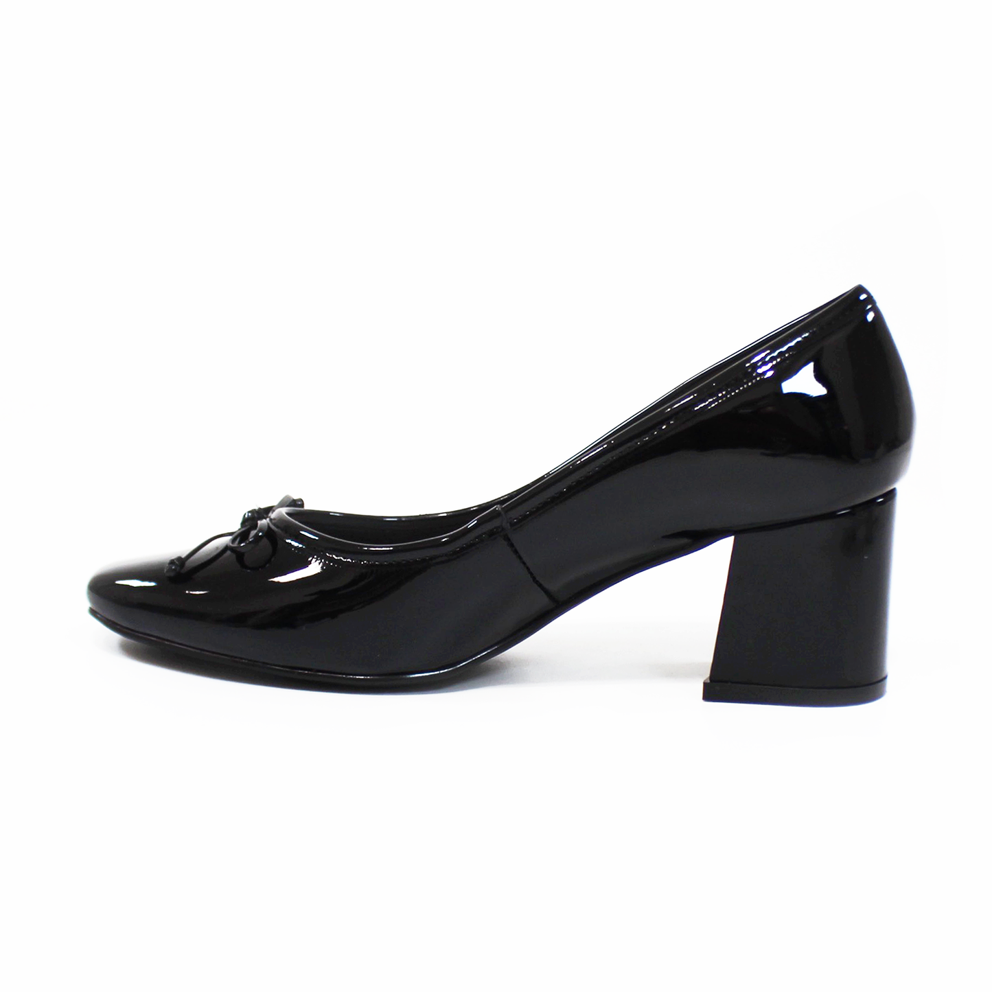Zapatilla Clásica de Tacón Ancho Negro Charol con Moño y Memory Foam de Dama G.LOREN