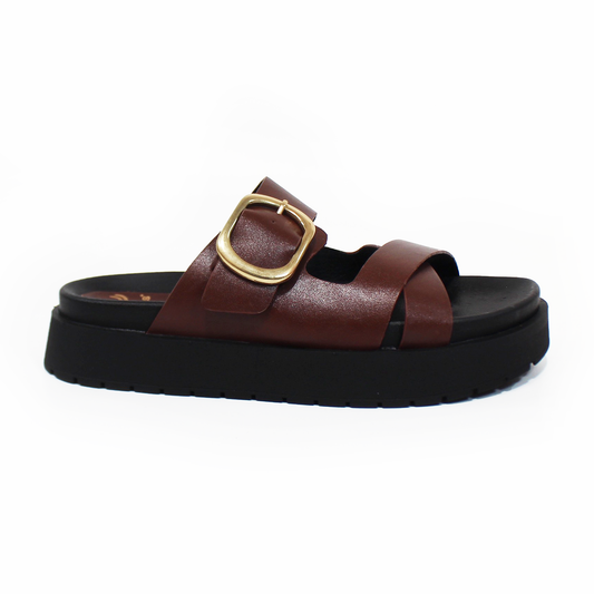 Sandalia Plataforma NOMADAS Café y Detalle con Hebilla de Dama