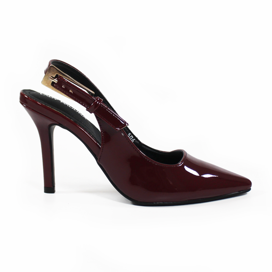 Stiletto Slingback Vino Charol con Hebilla Grande LADY PAULINA